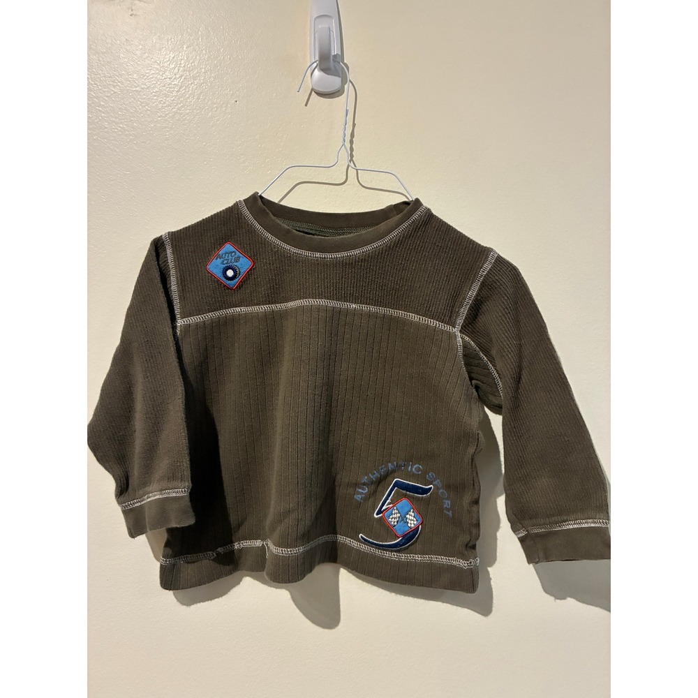 Little Me Kids Olive Green Ribbed Pullover Sweater Auto Club Racing Size 4